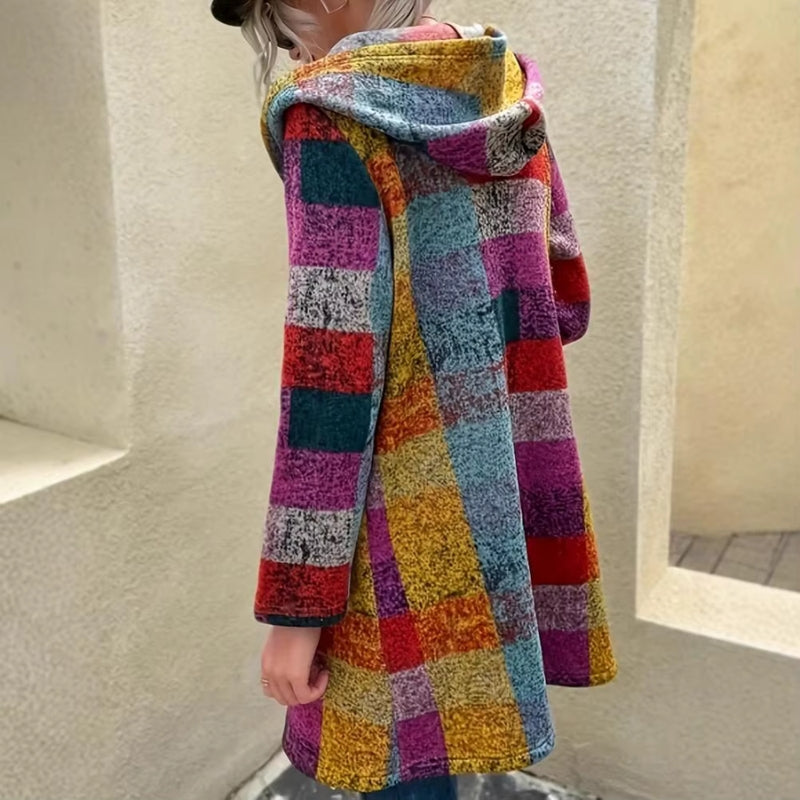 Hannah – Manteau à capuche à carreaux avec manches longues et poches