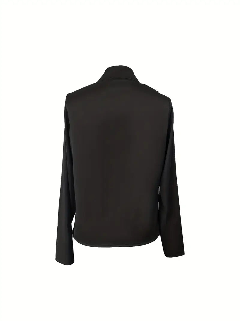 Nalora - Satin V-Neck Blouse With Ruched Detail