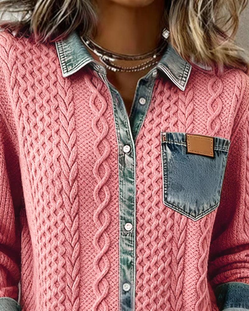 Delorisse - Chemise Tricotée Chic avec Détails Denim