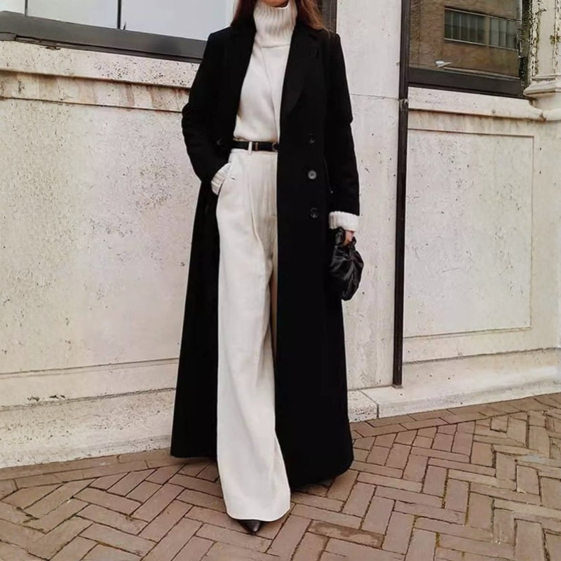 Kelly – Manteau Long à la Cheville avec Col à Revers et Design Croisé
