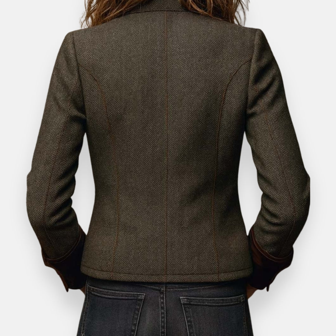 Marisoria - Chic Tweed Jasje met Velours Afwerkingen