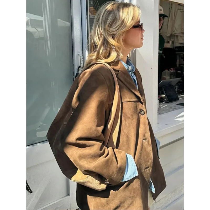 Elora Suede Look Herfstjas – Dames Jacket met Tijdloze Pasvorm