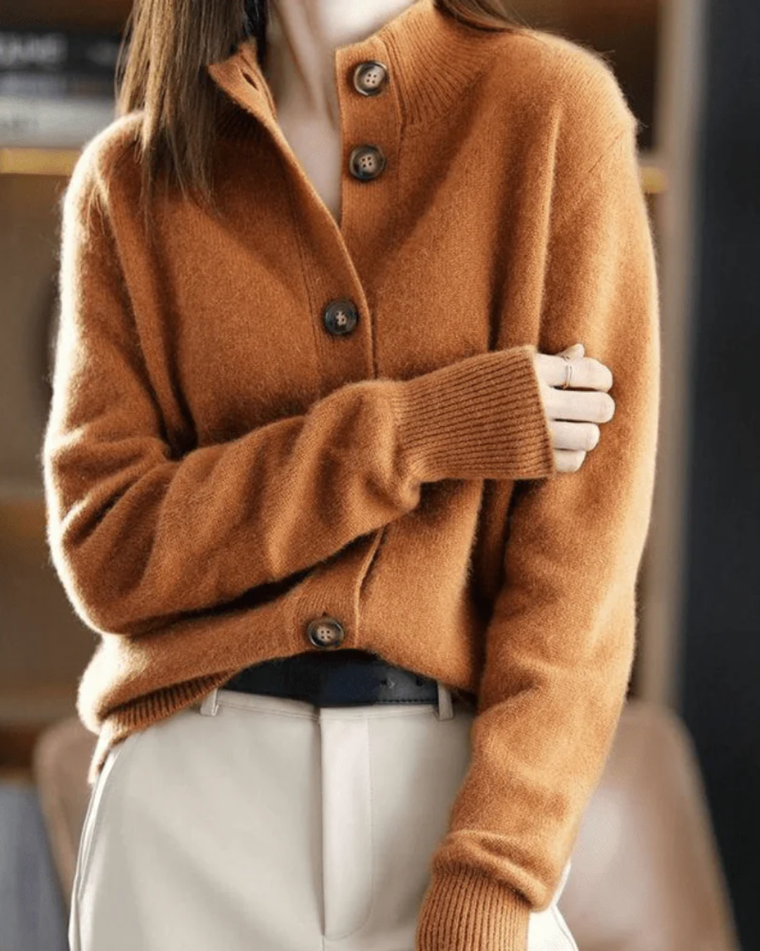 Cardigan Femme en Mélange de Laine – Tricot Doux à Col V et Boutonnage Avant