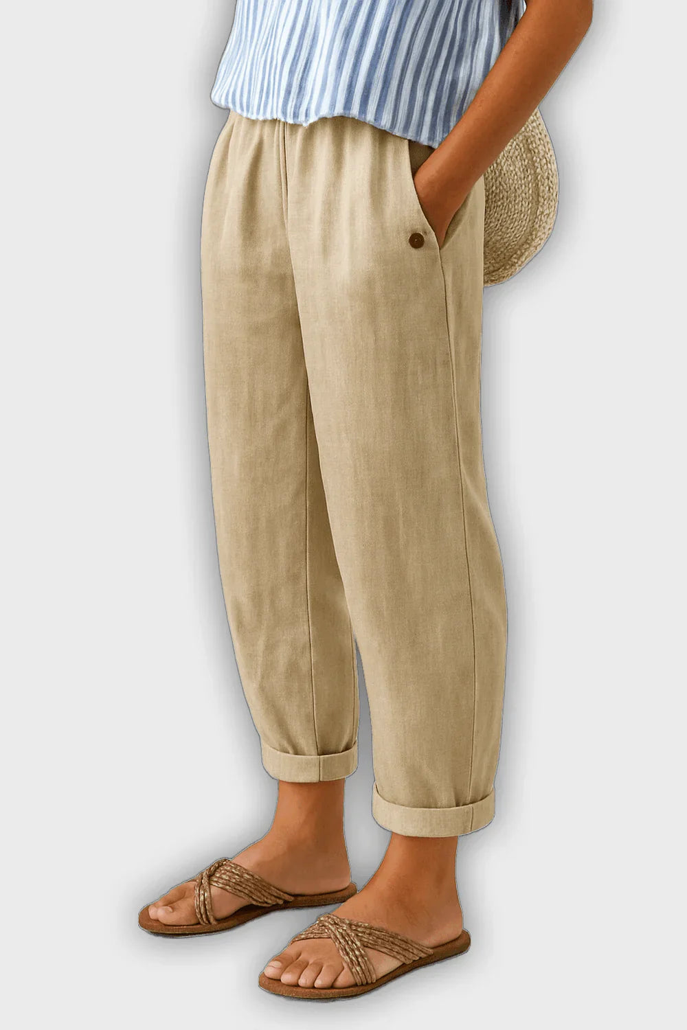 Elara - Natural Linen-Cotton Trousers
