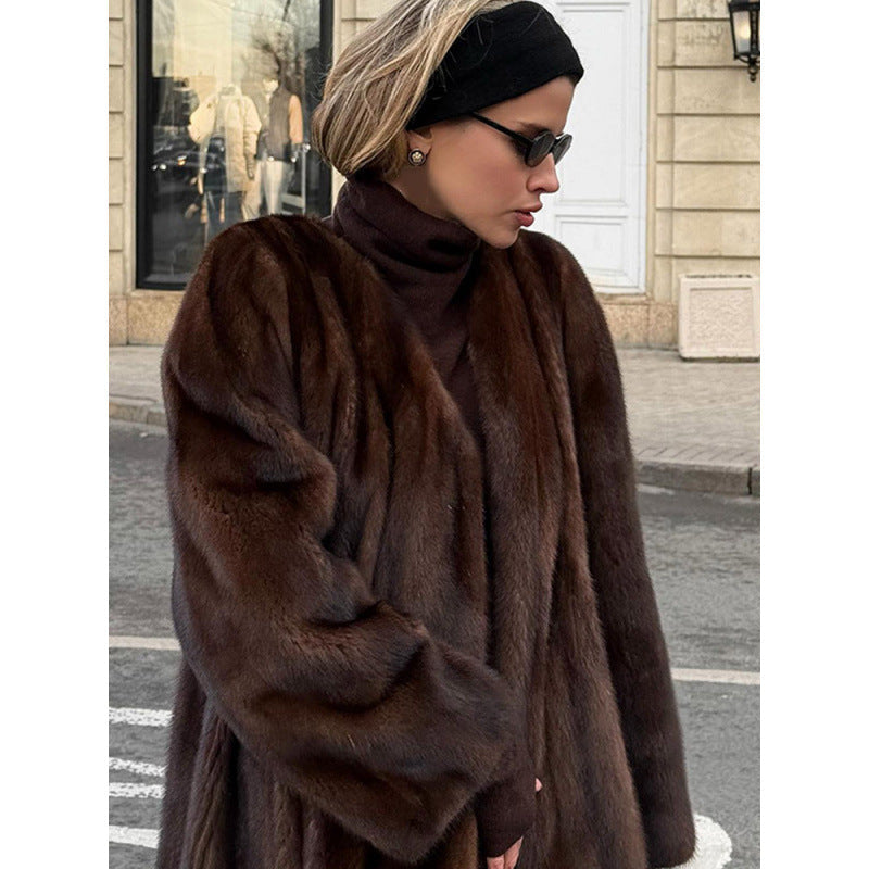Luxe Faux Fur Damesjas met Hoge Kraag