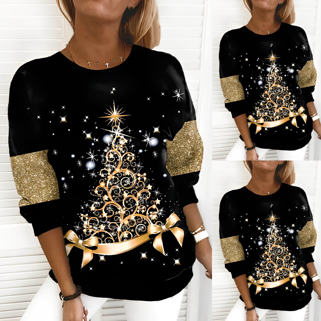 Dames Gebreide hoodie met kerstprint voor – effen, warm voor de winter, casual
