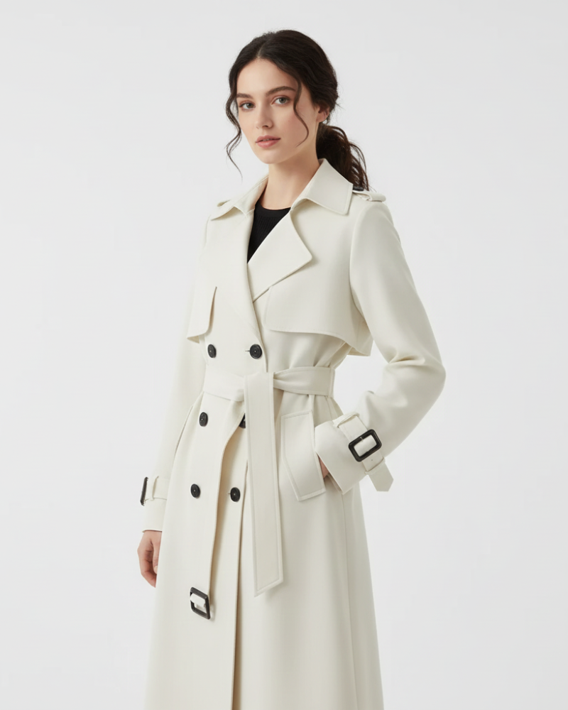 Charlie Trenchcoat Femme – Manteau Mi-Long Élégant Double Boutonnage avec Coupe Cintrée