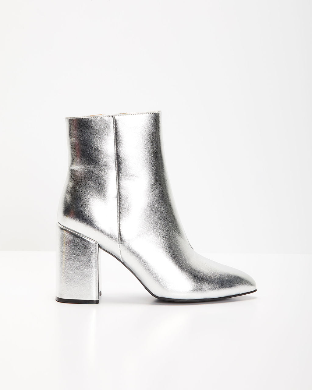 Stivaletti Argento Metallizzato da Donna | Stivaletti con Tacco Largo e Cerniera