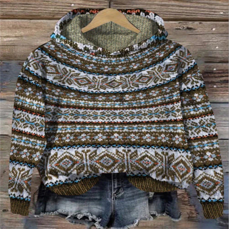Stylish women's knitted sweater with a comfortable hood