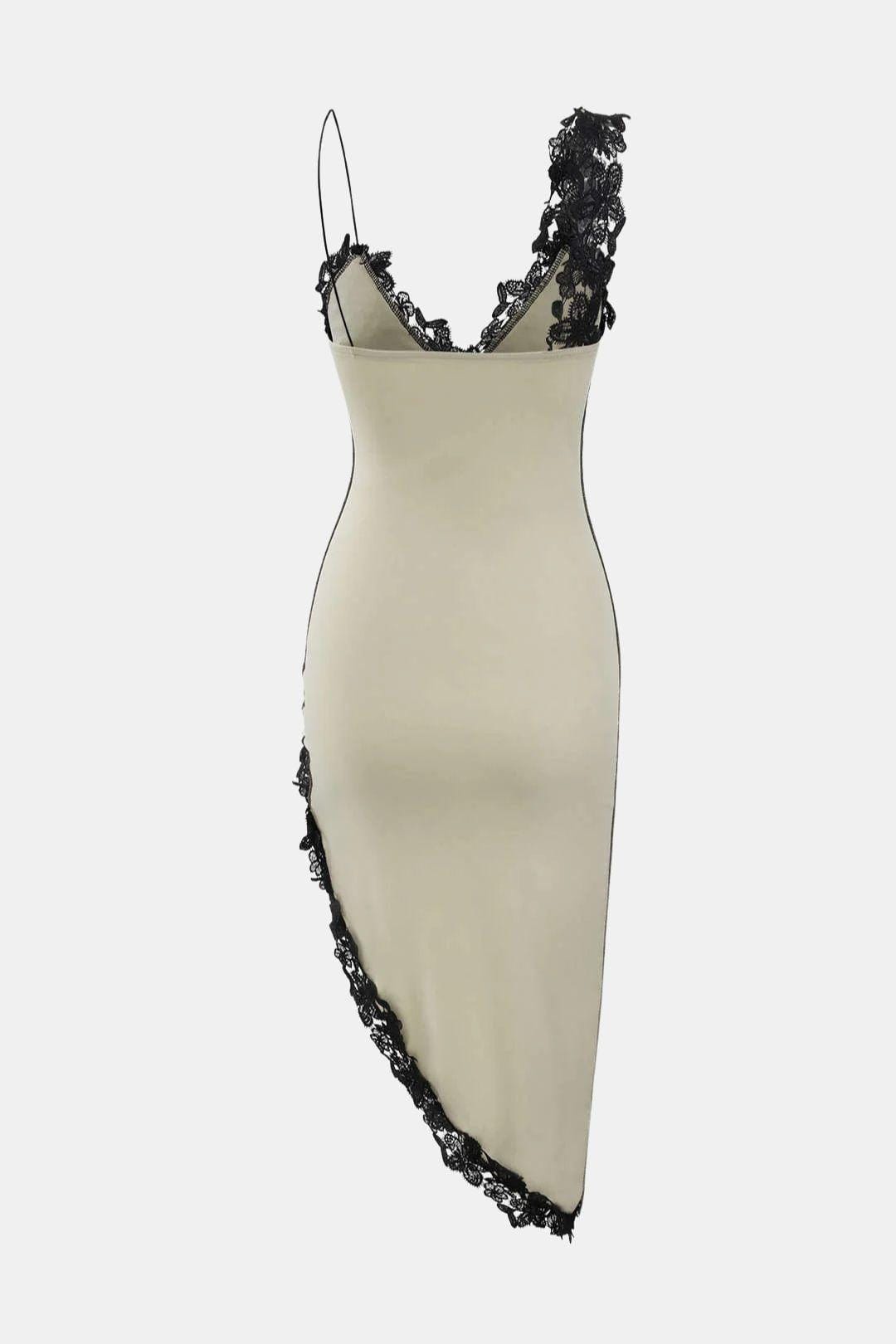 Reina – Asymmetric Lace Panel Midi Dress