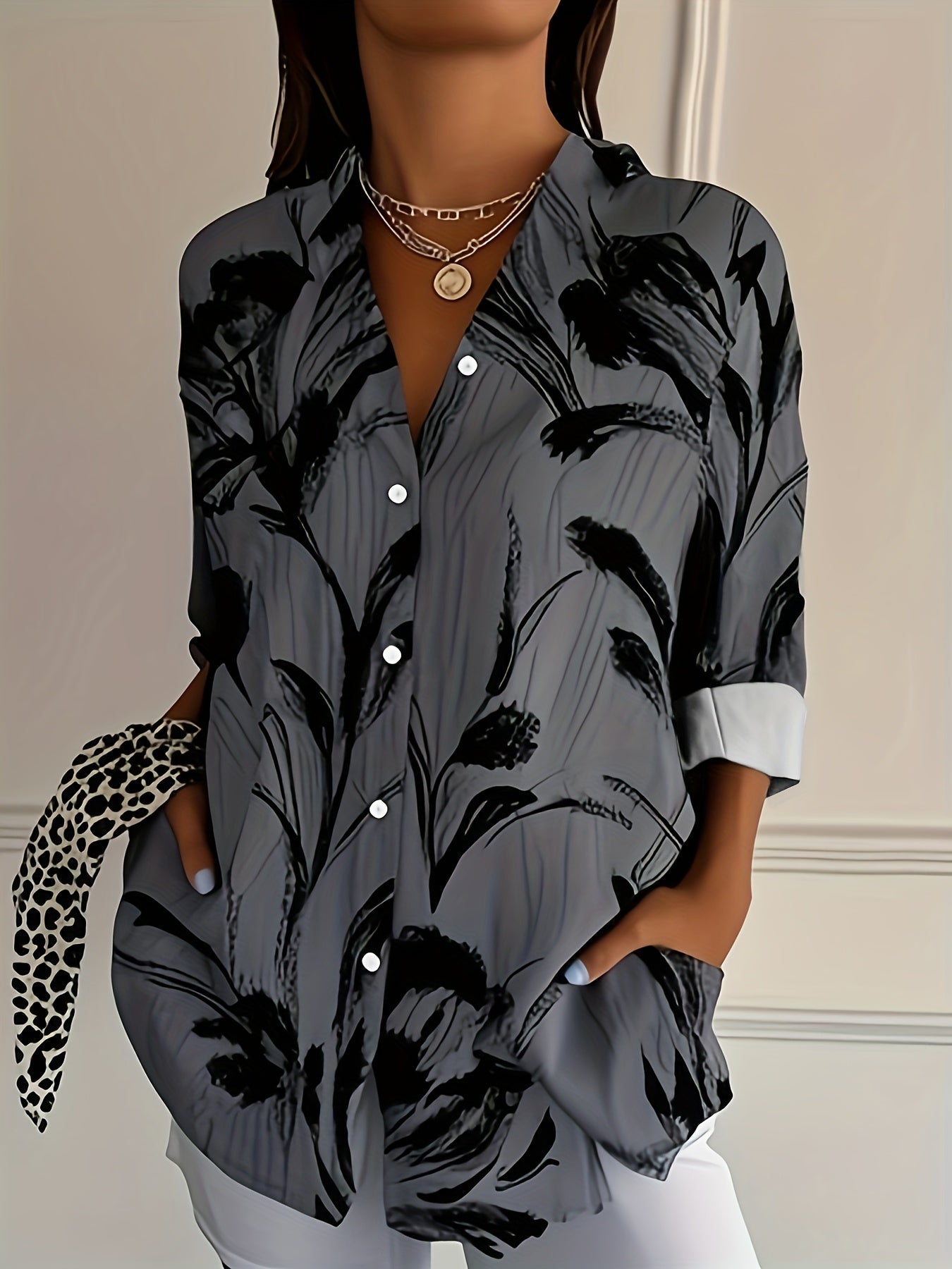Selavynne - Chemise à Manches Longues à Imprimé Floral