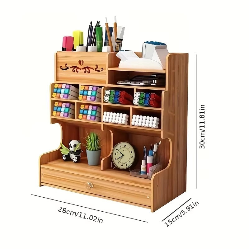 Holz Schreibtisch Organizer mit Schublade und mehreren Fächern