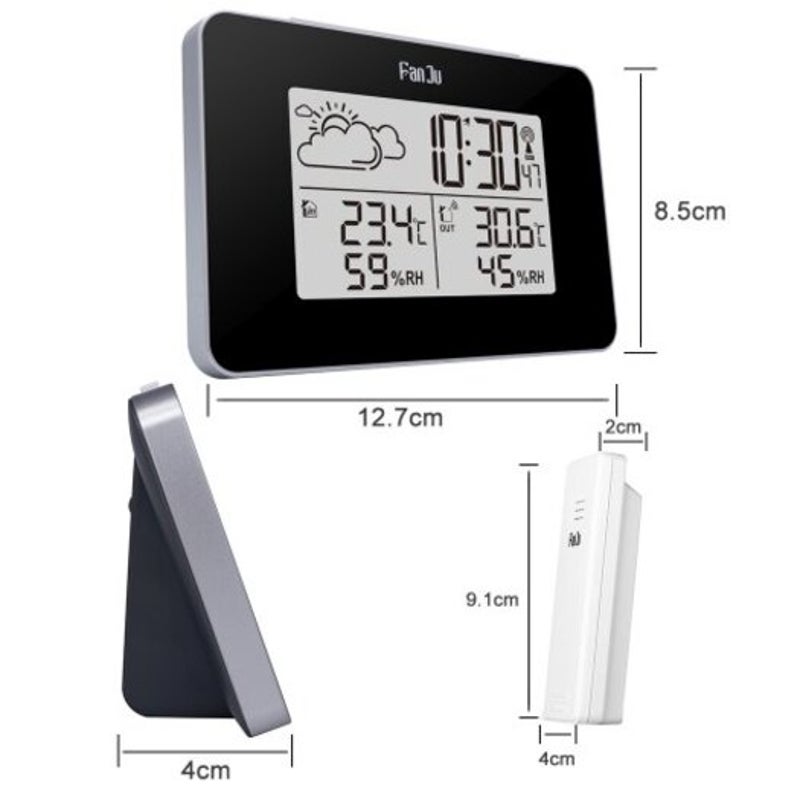 Weather Station Alarm Clock Temperature Humidity Monitor With Outdoor Sensor White