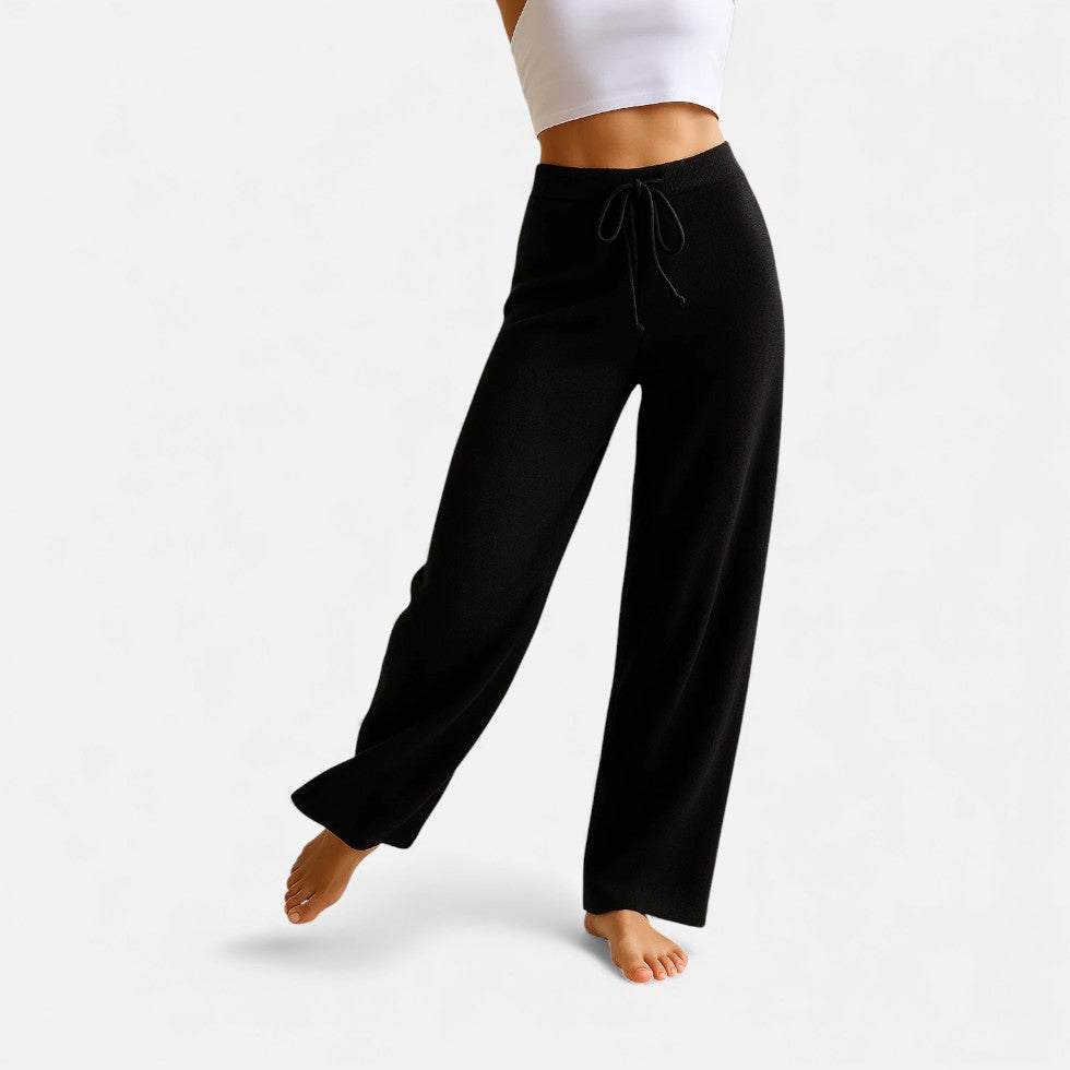 Kvinders cashmere strikbukser med bred ben