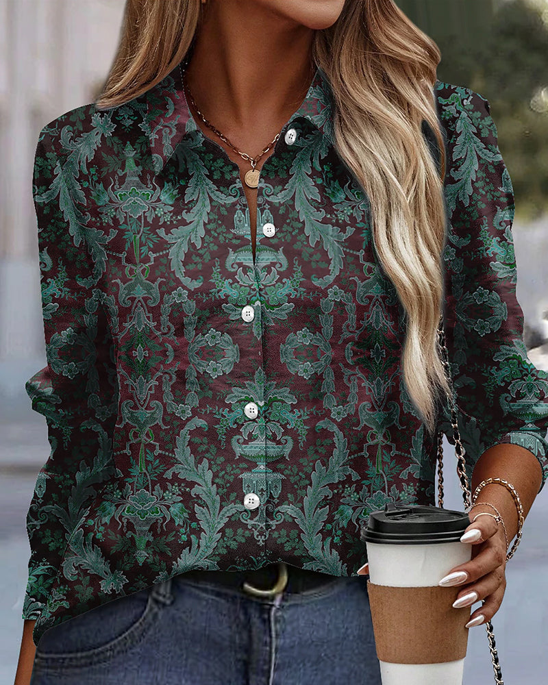 Adreine | Vintage print damesblouse – lange mouwen, elegant, casual en comfortabel