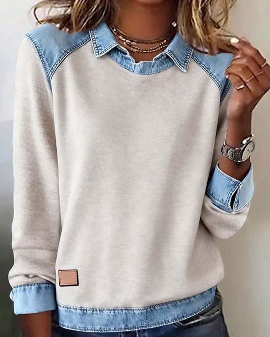 Deniza™ | Casual Bluza z Denimowymi Detalami