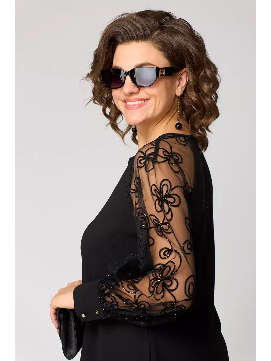 Lidia - Elegant A-Line Dress with Sheer Embroidered Sleeves