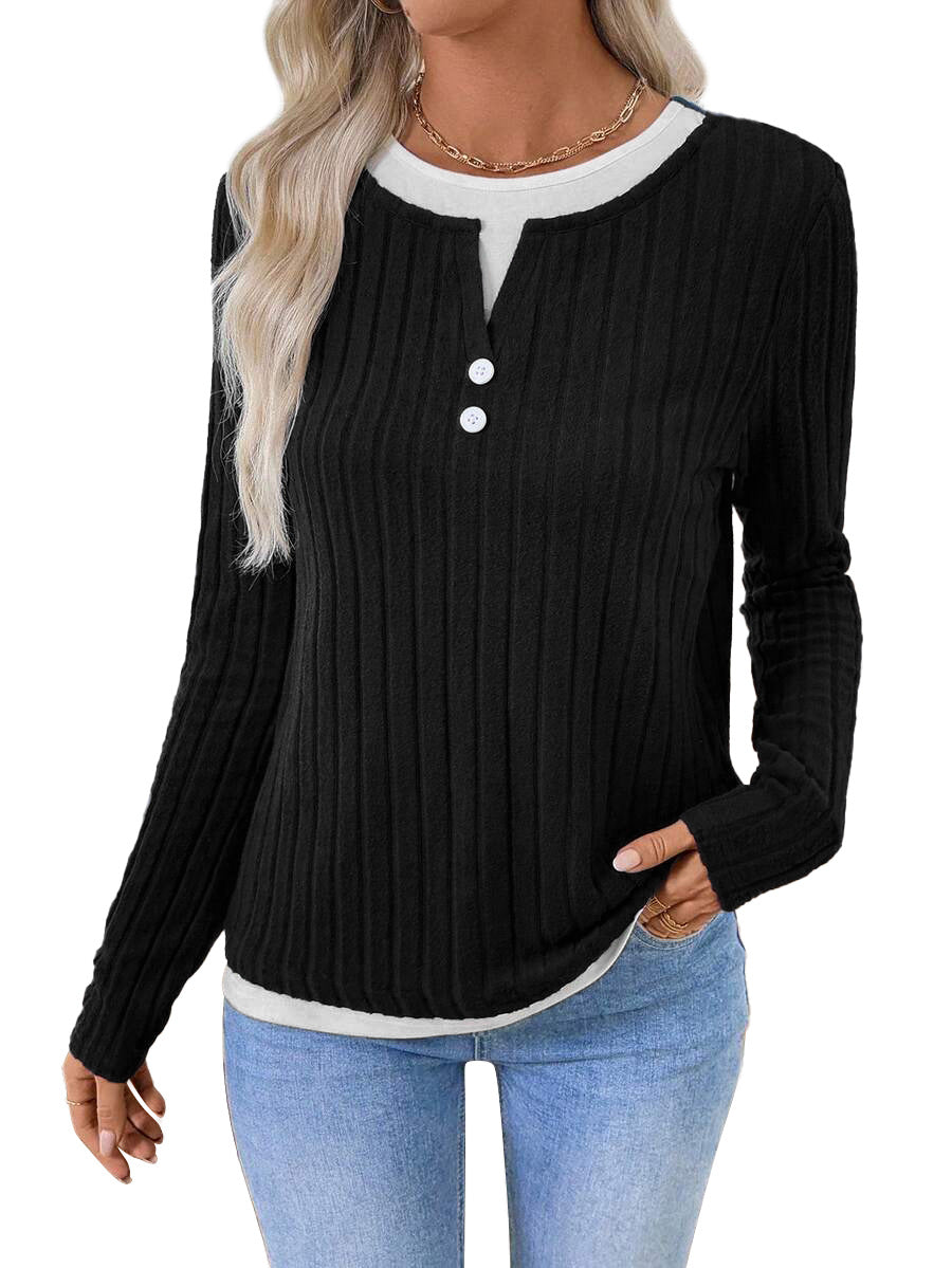 Kalivianne - T-shirt d’Hiver Côtelé à Manches Longues