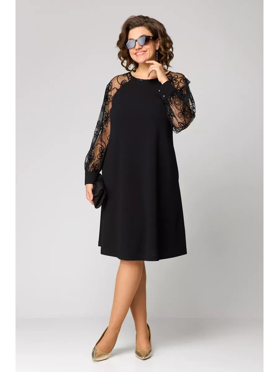 Lidia - Elegant A-Line Dress with Sheer Embroidered Sleeves