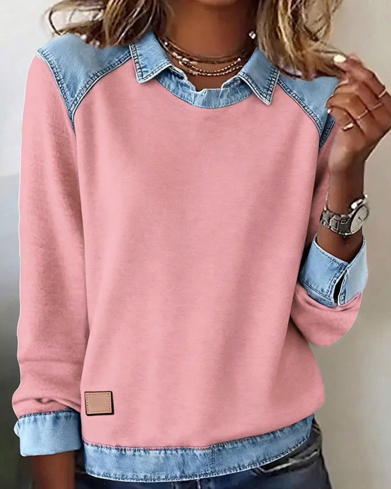 Deniza™ | Casual Bluza z Denimowymi Detalami
