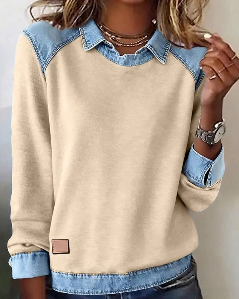 Deniza™ | Casual Bluza z Denimowymi Detalami