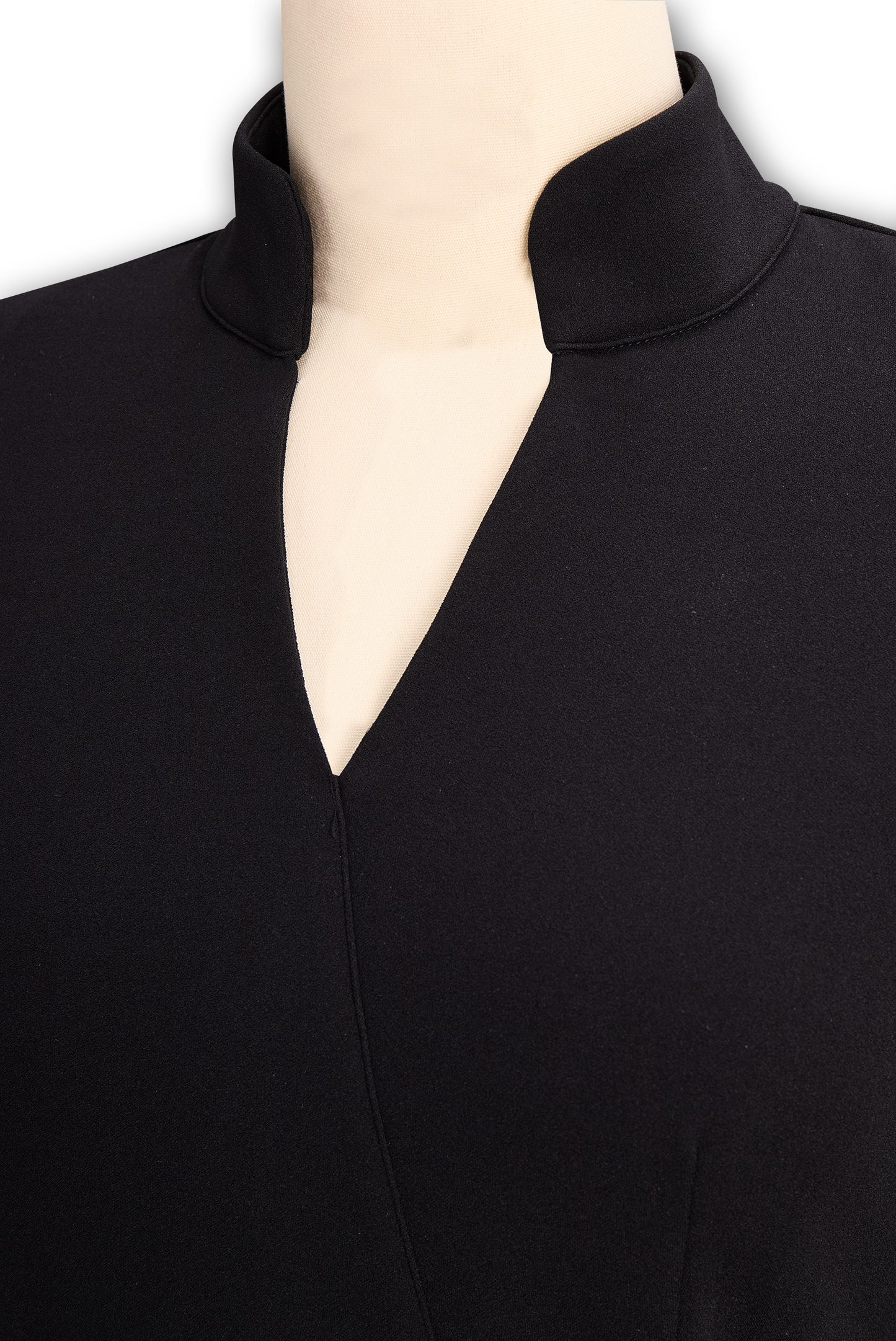 Nora | Verfeinertes Schwarzes Kleid mit Gürtel und Mandarin-Kragen