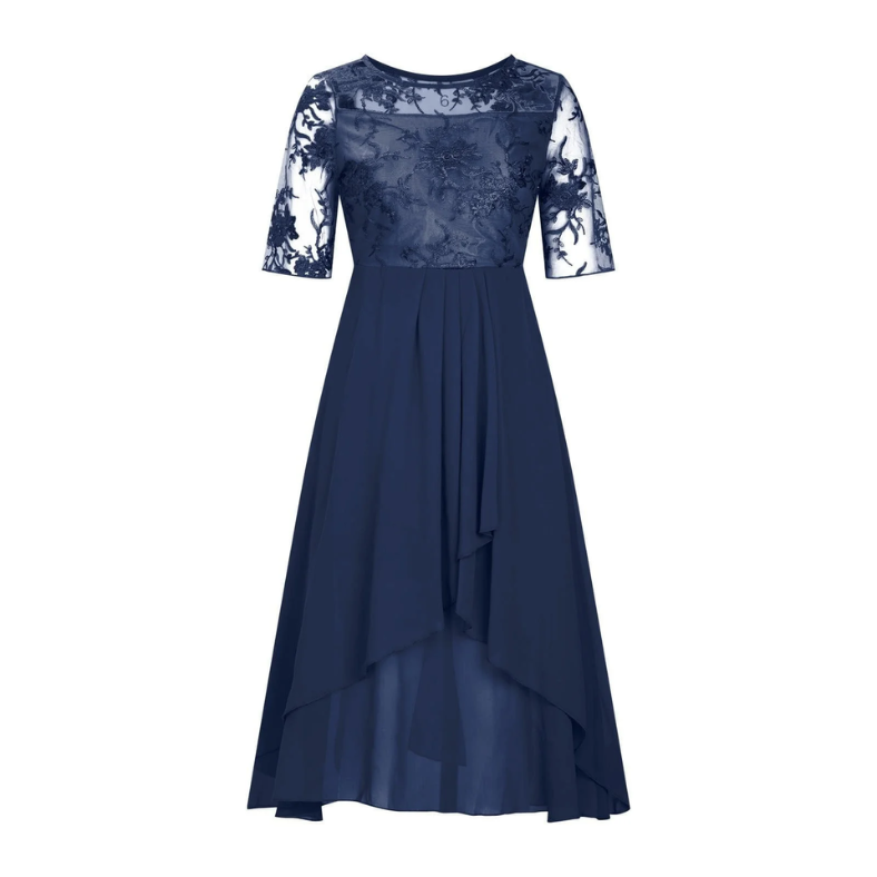 Leni – Rochie de Damă Elegantă din Chiffon cu Top Brodat
