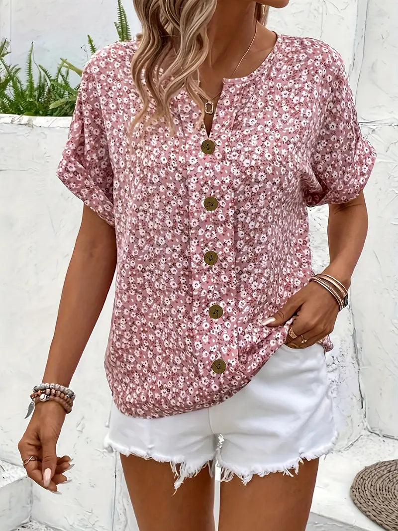 Mia I Flower Button-Up Blouse