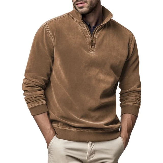 Heren Fleece Sweater met Halve Rits en Opstaande Kraag