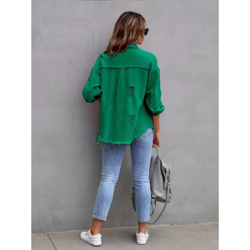 Oversized Dames Spijkerjack met Geribde Structuur