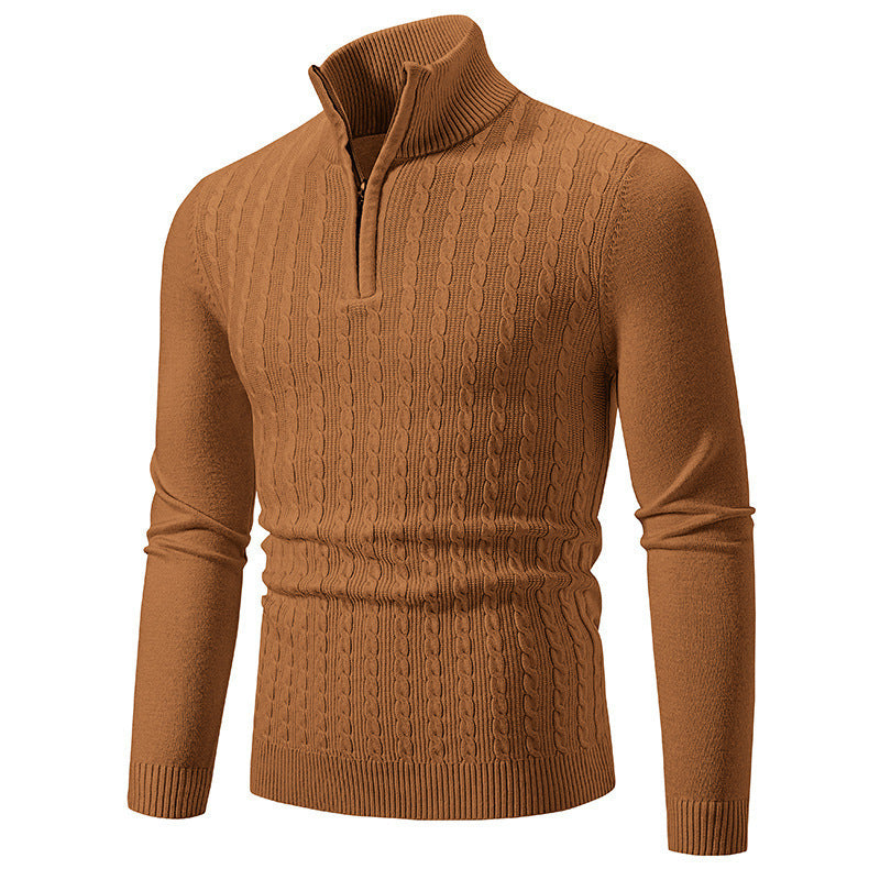Heren Kabelgebreide Pullover met Verstelbare Kraag