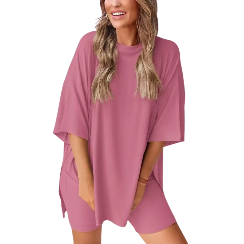 SummerEase – 2-delige Dames Set – Luchtige T-shirt & Stretch Shorts