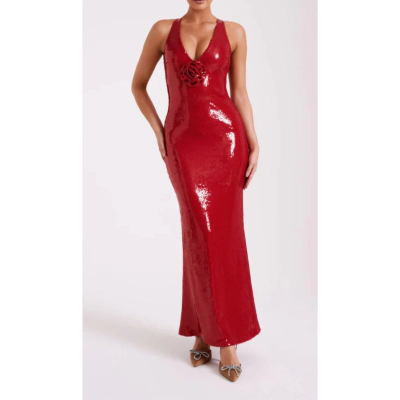 Aria – Robe longue élégante avec décolleté en V profond et dos croisé