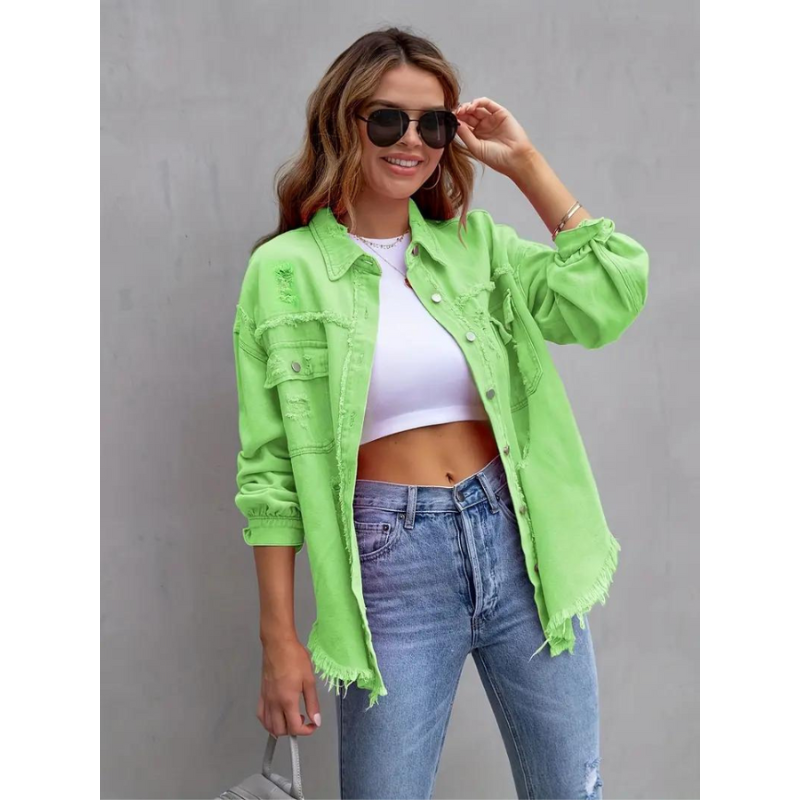 Oversized Dames Spijkerjack met Geribde Structuur