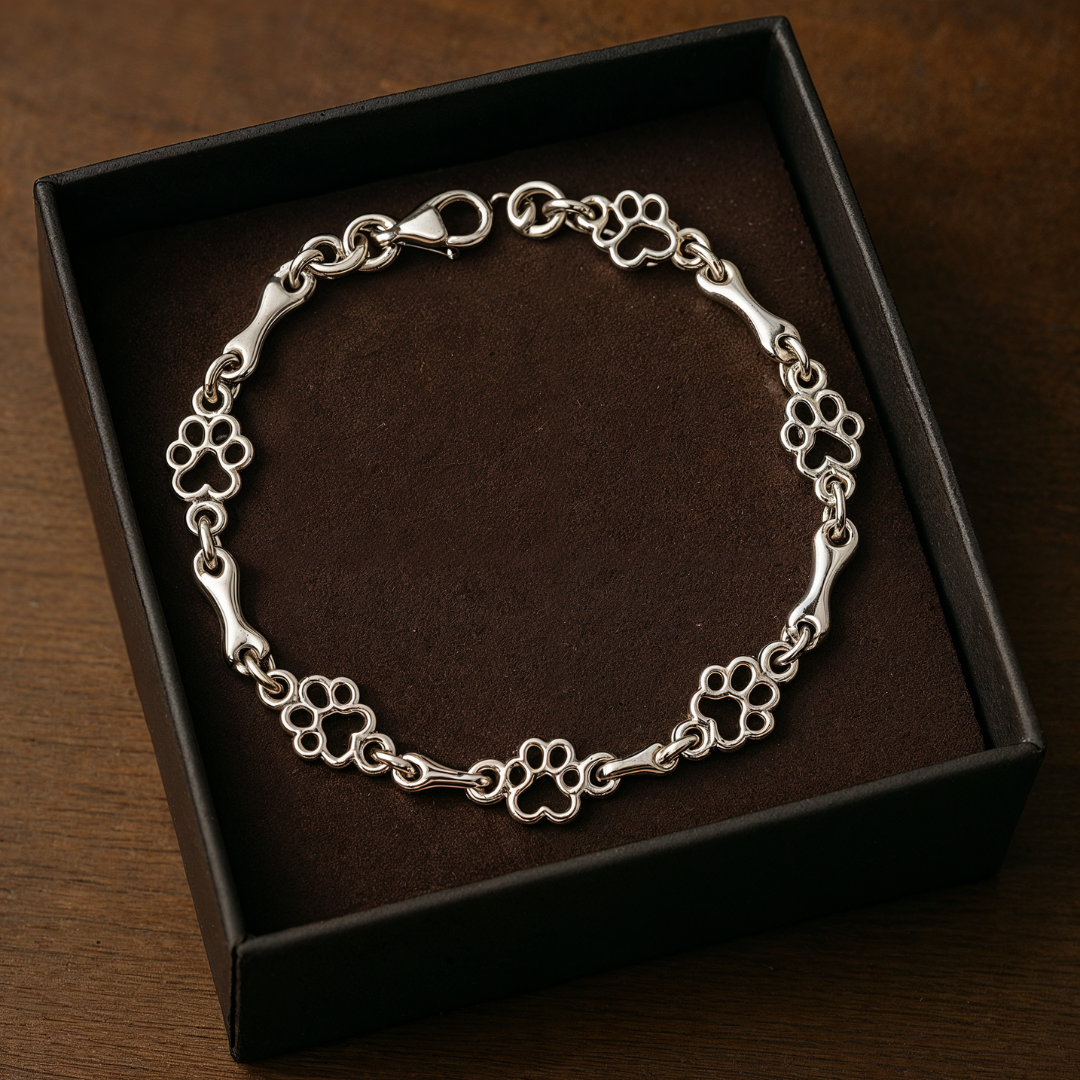 Zilveren armband met hondenpoot- en botbedeltje