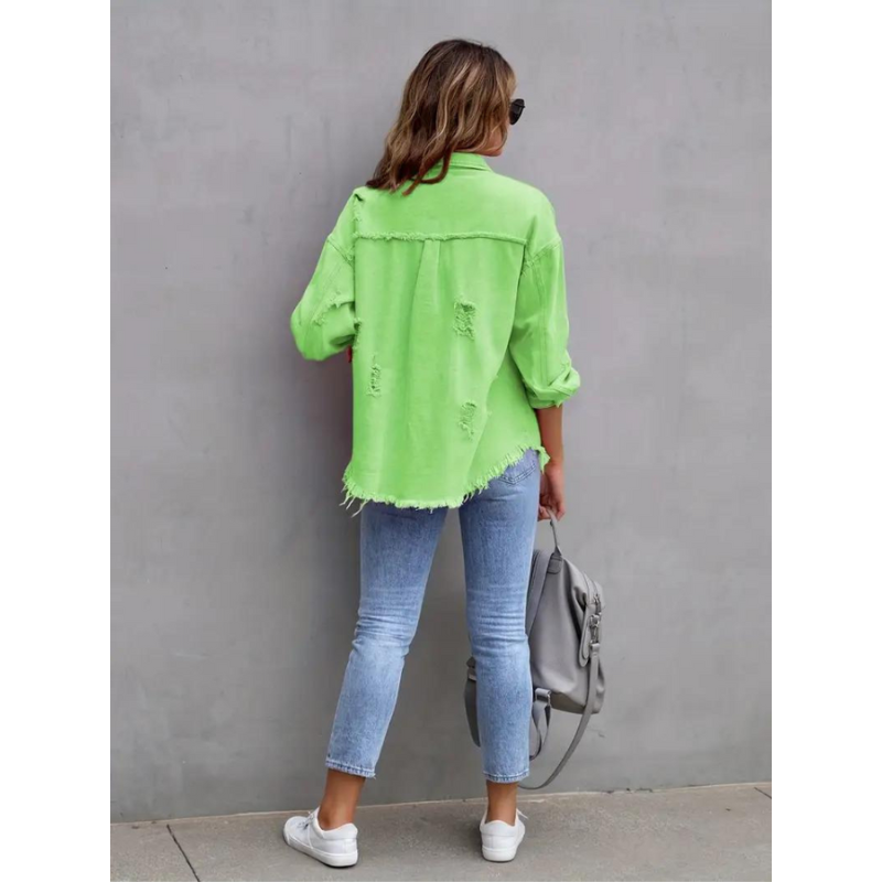 Oversized Dames Spijkerjack met Geribde Structuur