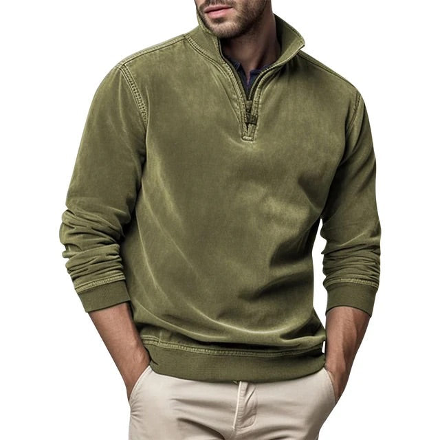Heren Fleece Sweater met Halve Rits en Opstaande Kraag