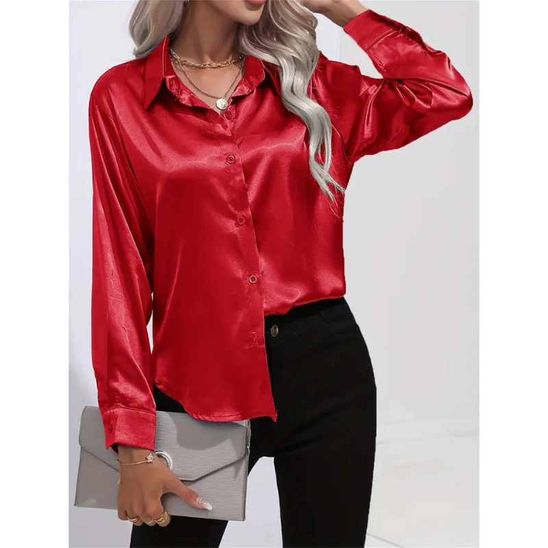 Satijnen Damesblouse met Knopen – Elegant & Tijdloos