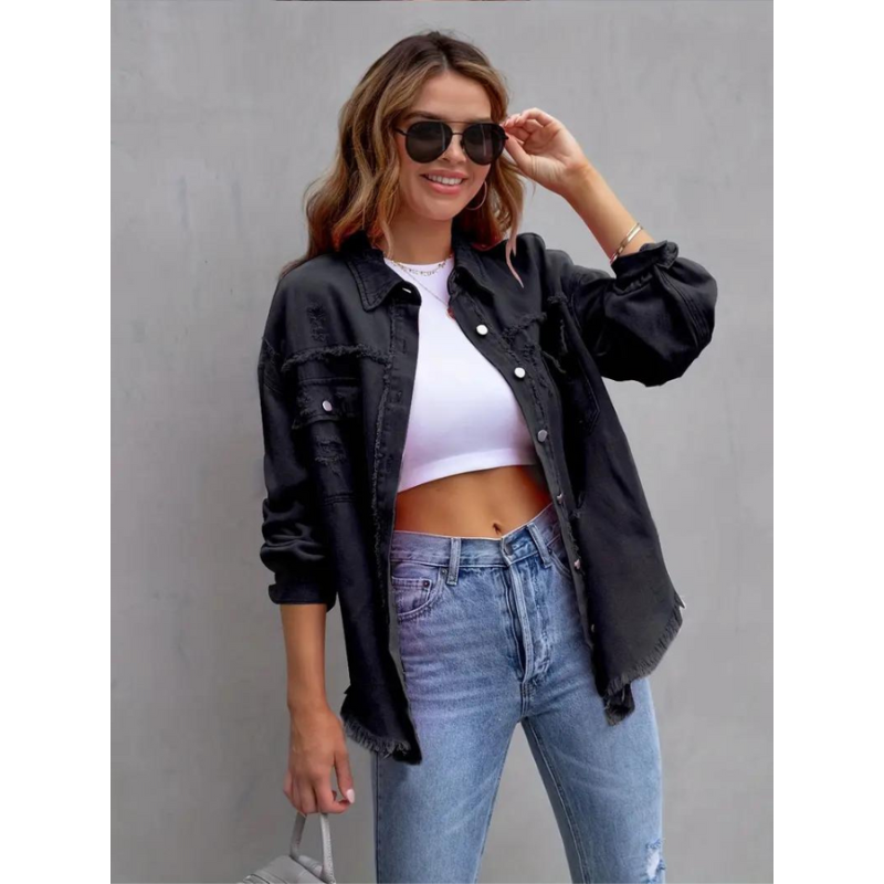 Oversized Dames Spijkerjack met Geribde Structuur
