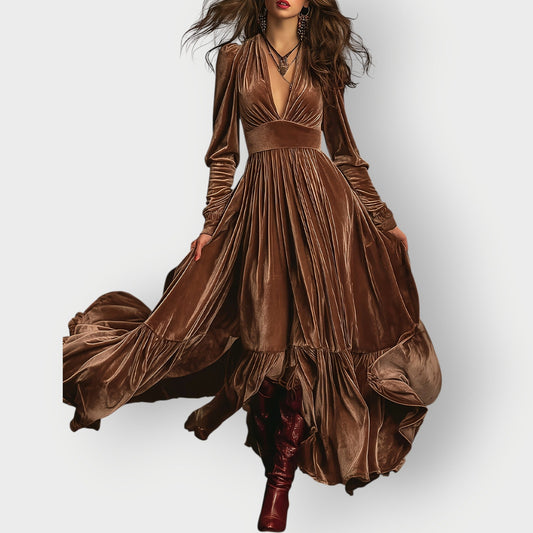 Soraya - Vintage A-Line Velvet Maxi Dress