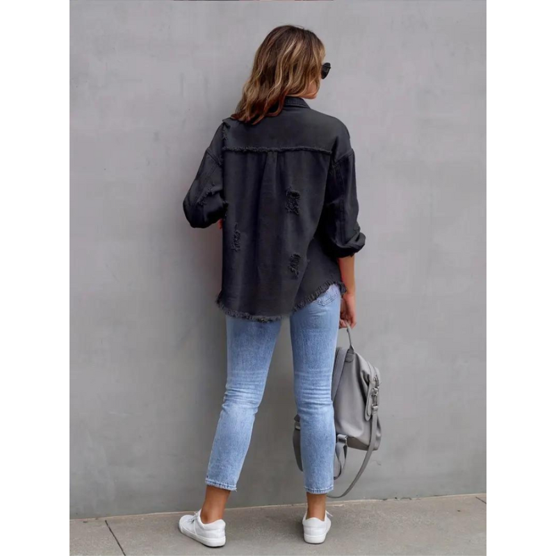 Oversized Dames Spijkerjack met Geribde Structuur