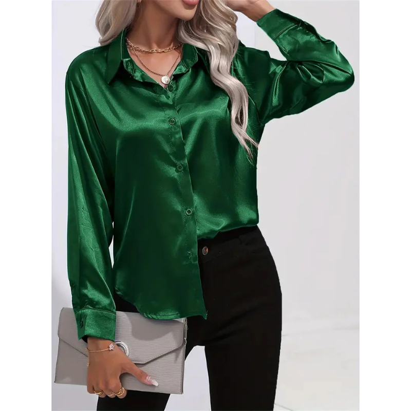 Satijnen Damesblouse met Knopen – Elegant & Tijdloos