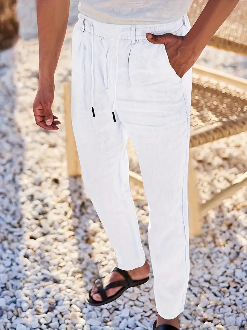 Manzo | Luftige Leinenhose mit Bindegürtel