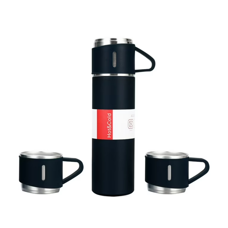 Roestvrijstalen Thermosfles 500ml – Vacuüm geïsoleerd – Met 2 extra bekers