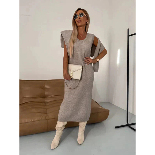 Gebreide Midi Jurk met Coltrui Set