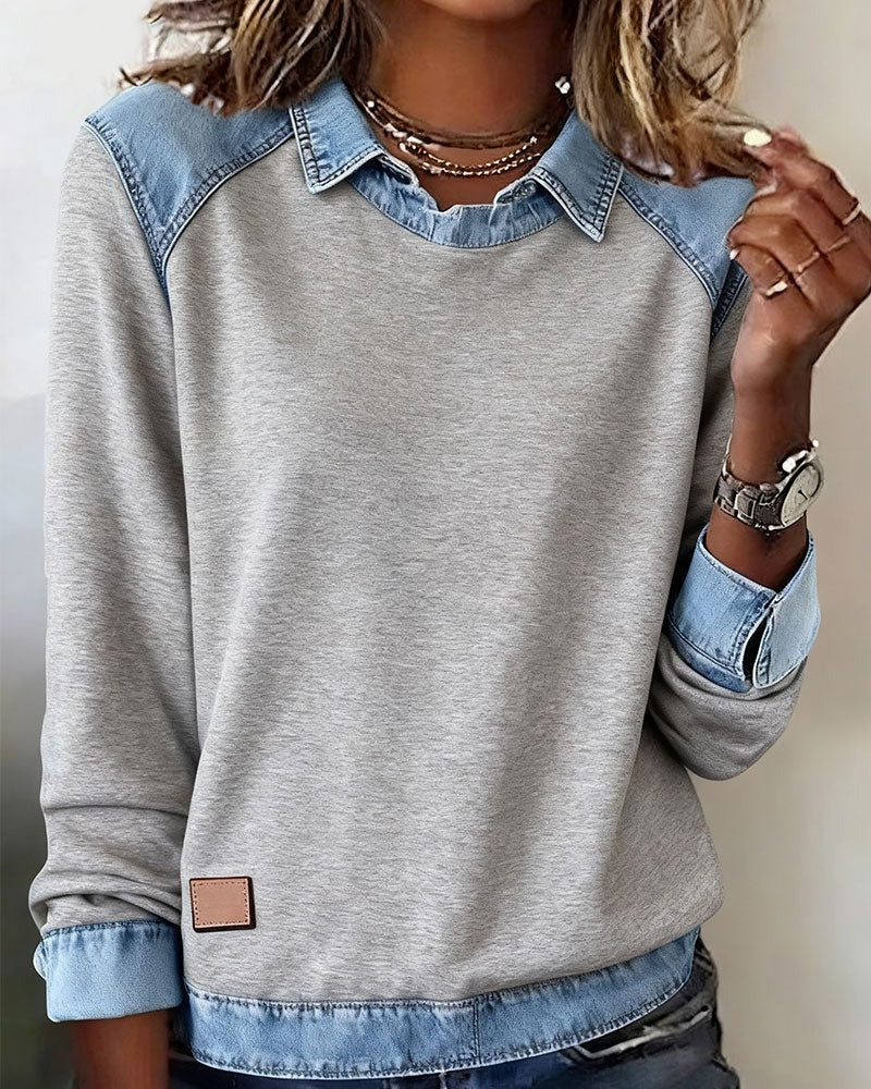 Deniza™ | Casual Bluza z Denimowymi Detalami