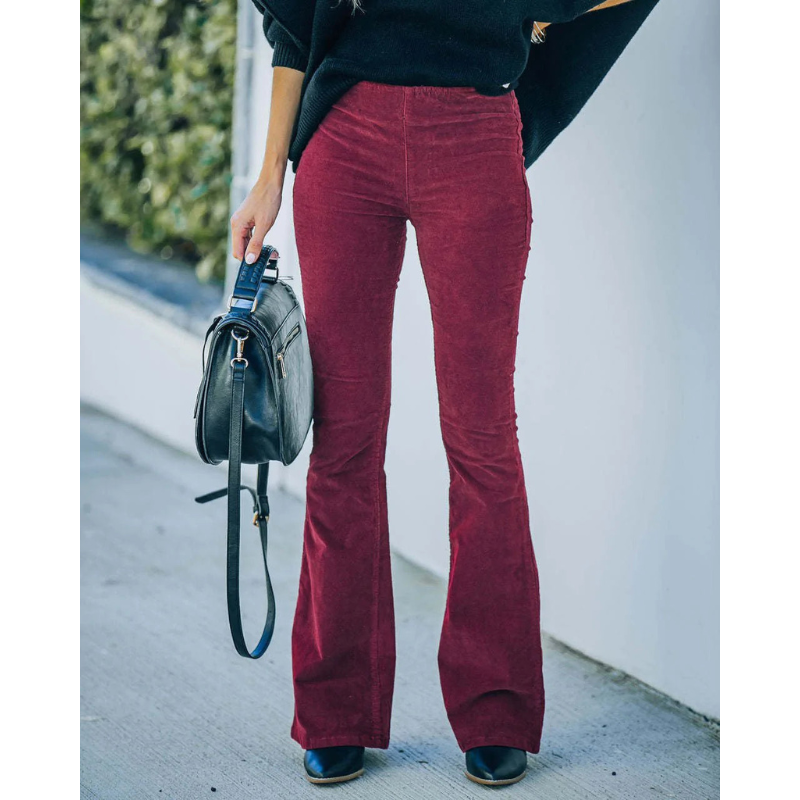 Dames Flared Corduroy Broek met Elastische Taille