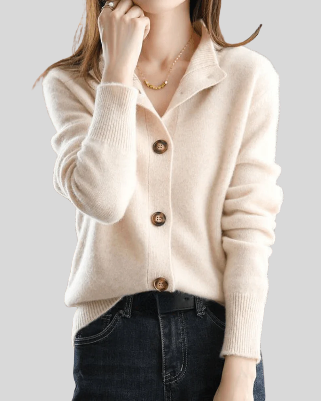 Cardigan Femme en Mélange de Laine – Tricot Doux à Col V et Boutonnage Avant