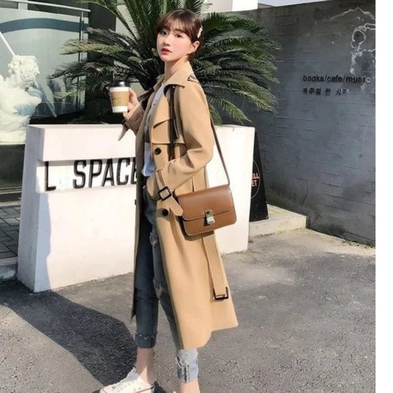Junia – Trench Coat Long avec Ceinture et Longues Manches