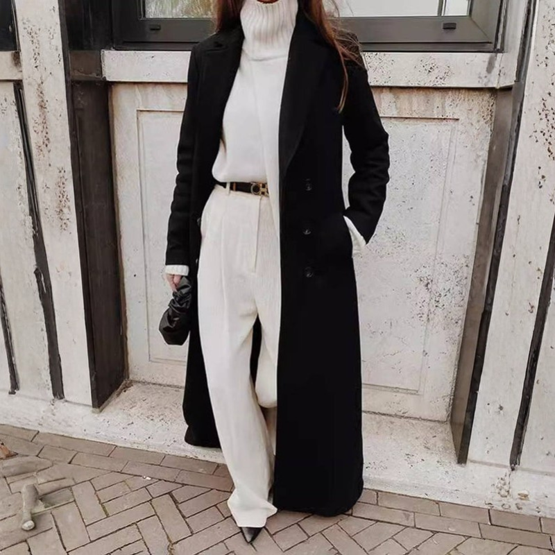 Kelly – Manteau Long à la Cheville avec Col à Revers et Design Croisé